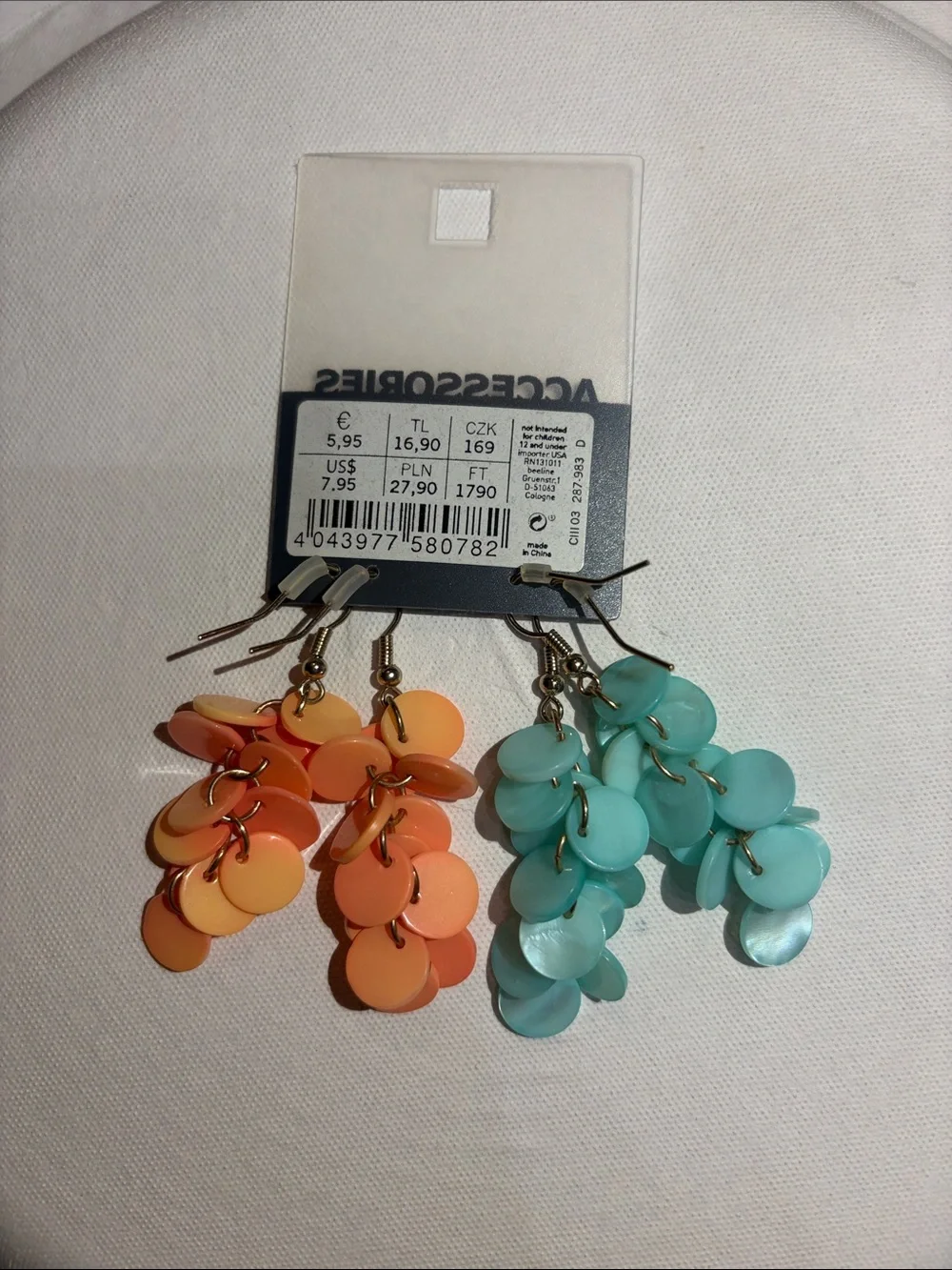Accessorize Mint Green and Peach Layered Disc Dangle Earrings